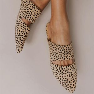 Litthing Leopard Slippers de mula plana Slides Sandles Point Toe Summer Ladies Shoes para feminino 2019 Grande tamanho 12 13 Slingbacks