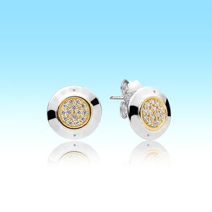 18K gul guld pltad stud örhänge med originallåda för pandora 925 sterling silver cz diamant pave örhängen kvinnor män present smycken set