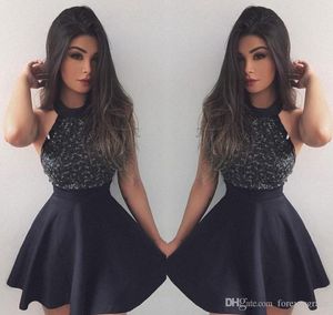 2019 barato pequeno vestido de cocktail frisado preto uma linha jóia pescoço curto mini semi clube desgaste homecoming festa vestido mais tamanho personalizado fazer