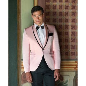 2020 Rosa Tuxedojacka Bröllopsdukar Slim Fit Custom Made 2 Piece Prom Men Passar Groom Wear Best Man Blazer (Jacka + Byxor)