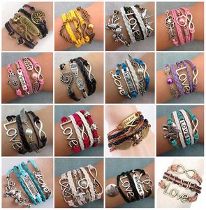 Fashion Cuff Infinity Love Meatal Charm Bracelets Wristbands Antique Multilayer Leather Bracelets For Women Jewelry Gift