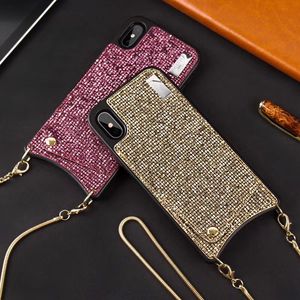 Bling Crossbody Phone Wallet bag for Credit Cards Case Cover with Strap long chain for Iphone XR XS MAX X S plus Cover