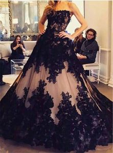 New Sexy Long Lace Appliques Ball Gown Evening Dress 2019 Strapless Formal Prom Party Gown Fiesta QC1305