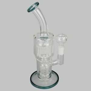 10" Bent Neck Glass Bong with Double Tree Percolator - Glass Water Pipe with Bowl