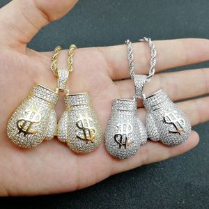 Hip Hop Pair Boxing Gloves Dollor Pattern Pendant Necklace Sports Fitness Jewelry 18K Real Gold Plated Jewelry