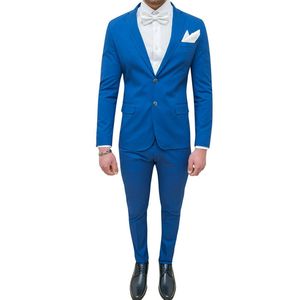 Синие мужские костюмы мужской тонкий костюм двое кусок костюма пиджаки с брюками костюм свадьба Groom Moomsman формальные костюмы платья на заказ