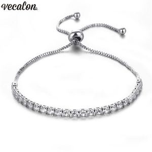 Vecalon Female Extend Bracelet 4mm Diamond White gold filled Crystal Engagement wedding Bracelets for women Jewelry