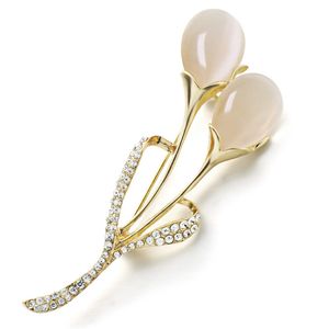 Moda Lale Çiçek Broş Pin Rhinestone Kristal Opal Taş Zarif Konfeksiyon Aksesuarları Kadınlar hediye Için Broşlar