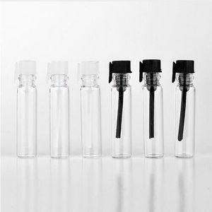 DHL libero 1 ml Mini bottiglia di profumo in vetro Piccole fiale di profumo in vetro Campione Bottiglie di prova con tappi neri trasparenti 1000 pezzi