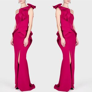 Unik design prom klänningar en axel split långa formella klänningar golv längd blomma ruffels kvällsklänningar ochstuff