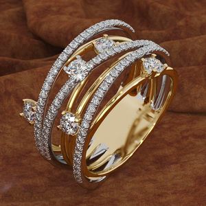 豪華な女性クリスタルジルコンストーンリングかわいいファッションシルバーローズゴールドリングの約束女性のための結婚式の婚約指輪