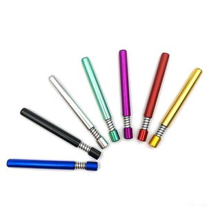 82mm Metal One Hitter Bat Pipes Snuff Snorter Sniffer Smoking Pipe With Spring Mini Aluminium Alloy Straw Nasal Dispenser Tube Tobacco Herb