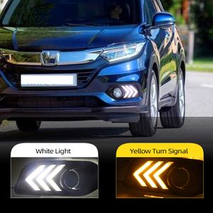 2PCS FIT FÖR HONDA HRV HR-V EU 2018 2019 Vit / gul LED dagtidsljus DRL dimlampor med svängsignaler