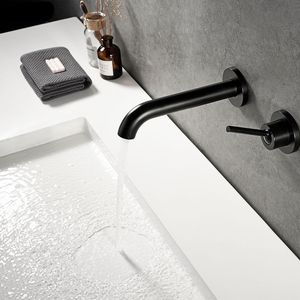 Wall Mounted Basin Faucet Black/Chrome Plated/Brushed Rose Bathroom Soild Brass Water Mixer Vertical Handle Design