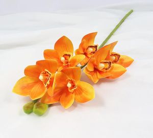 Simulado Flores de alta qualidade handfeel 6 Cymbidium ramo vivo Flor Tabela Decoração Departamento Natural Flor 12pcs / lot Y022