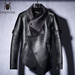 Fashion-New 2018 Leather men and velvet winter trend of irregular motorcycle jacket Slim leather jacket men