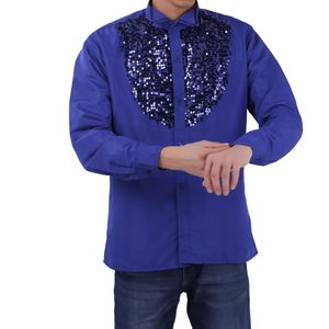 Tiaobugファッションの男性ラテンダンス衣装シャイニースパンコール長袖聖歌舞台ダンスステージトップシャツモダンタンゴルンバウェア