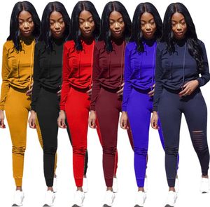 New Plus size Women designer Tracksuit sports suit Hooded hoodies Pants 2 Piece set Fall Outfits Casual Sweat Suits ripped hole jogger suit 1673