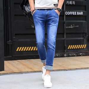 Casual Jeans Men Pants Plaid Cuffs 