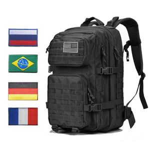 Outdoor Mochilas Tactical Backpack Mochila Bag Mens Mulheres 45L Exército Bagpack Sports Bandeira 3P impermeáveis ​​Molle Bolsas Packs