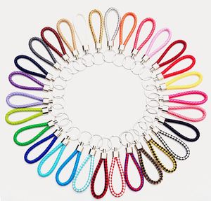 30 colors PU Leather Braided Woven Keychain Rope Rings Fit DIY Circle Pendant Key Chains Holder Car Keyrings Wholesale