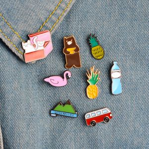 Pineapple Car Cat Fashion Vintage Metal Kawaii Enamel Pin Badge Buttons Brooch Shirt Denim Jacket Bag Decorative Brooches for Women Girls