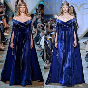 Royal Blue Prom Dresses Velvet Off The Ramię Vestidos de Fiesta Custom Made Luksusowy Suknia Wieczorowa Formalna Nosić