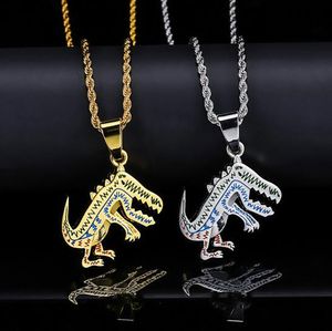 18K Gold Cartoon Dinosa Pendant Necklace Men Women Hiphop Jewelry with 24inch Rope Chain Rapper Singer Accessories