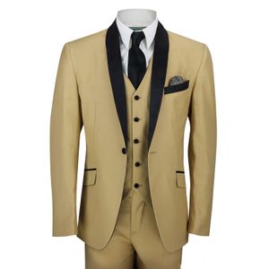 High Quality Back Vent One Button Groom Tuxedos Shawl Lapel Men Suits Wedding/Prom/Dinner Best Man Blazer (Jacket+Pants+Vest+Tie) W394