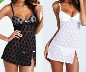 En storlek Svart Vit Sexig Kvinnor Underkläder Nattklänningar Kvinnlig Nattdress Genomsnitt Sling Sleepwear Club Wear SFW108