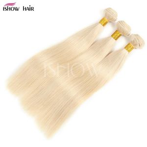 100% Human Hair Weaves Peruvian Virgin Hair Rak / Kroppsvåg med Baby Hair 613 Blond FZP199