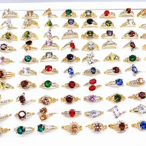 wholesale 50pcs/Lot women's rings gold plated Rhinestone Zircon Stone fashion Jewelry ring party gifts Mix Styles brand new