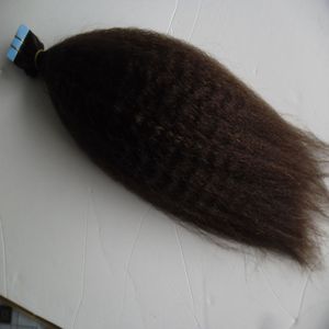 Лента в человеческих наращивании волос Грубый Yaki 100G kinky прямой реми Лента волос 100% человеческие расширения 40 шт. / Пакет ленты в волосах уток кожи