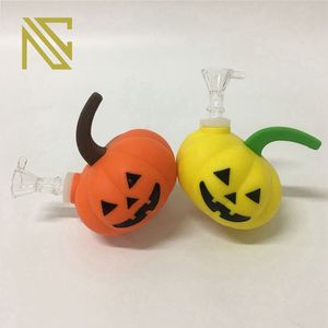 Creative Pumpkin Silicone Pipe 9cm Diameter 11cm Height Smoking Accessories Tobacco Pipe With Glass Bowl Hookah Wax Smoking Pipes Spoon