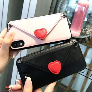 Casi per iPhone 14 13 12 11 Pro Max Xr X 6 6S Plus 8 7 Plus XS Cover Case Luxury Leather Love Card Walet con spalla cinghia pho