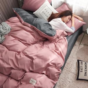 King size sängkläder sängkläder bomull sängkläder massiv duvet täckplåt kudde pillowcase rosa grå säng uppsättningar singel