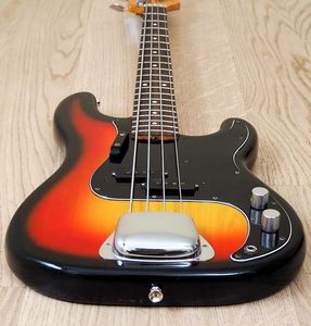 Seltener 4-saitiger Präzisions-3-Ton-Sunburst-Jazz-E-Bass, Korpus aus Erle, Punkteinlage, schwarzes Schlagbrett, große Stegabdeckung