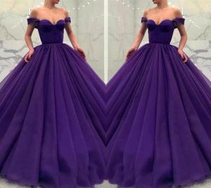 Мода фиолетовый платье мяч выпускного платья 2019 плеча рукава Сексуальная длина пола зашнуровать корсет плюс размер официального вечера партии платья носить