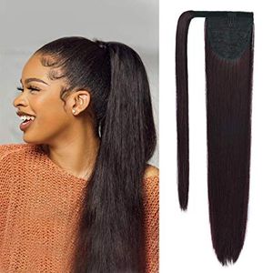 Clip in Ponytail Extension Wrap Around Long Straight Pony Tail Hair 28 Inch Human Hairpiece 100g120g140g black 1b