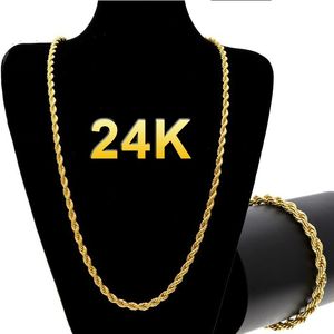 24k Gold Long Chain Necklace Men Jewelry Brand Gothic Male Gifts(Size:18-30inch, 5mm)