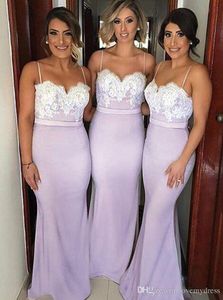 Wholesale lavender formal dress for sale - Group buy 2020 Beautiful Lavender With White Lace Bridesmaid Dress Sheath Straps Satin Open Back Long Cheap Evening Prom Formal Dress Gowns