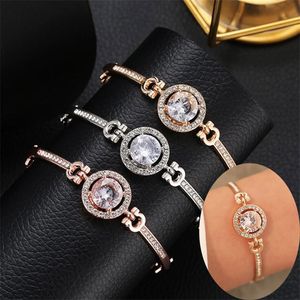 Luxury Cubic zirconia Stone Charm Bracelets For Women Bling Artificial diamond Gold Silver Rose Gold Chain Bangle Fashion Jewelry Gift