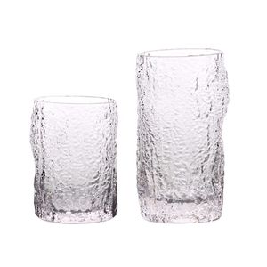 Vintage Tree Bark Highball Glasses Clear Icicle Textured Glass Tumbler Mid-Century Barware Drinking Cup for Ice Tea Cocktail