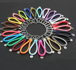 50pcs Keychains Braided PU Leather Rope Handmade Woven Key chains Leather Key Chain Ring Holder for Car Keyrings