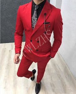 Yakışıklı çift göğüslü sağdıç zirvesi yaka kaplama smokin erkekler takım elbise düğün/balo/akşam yemeği adam blazer ceket pantolon kravat b217