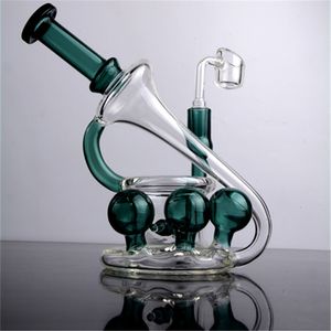 Einzigartige dunkelgrüne Glasbong, handgefertigte Shisha-Dicke, Basis, Dampf-Wasserpfeife, 14 mm Joint Banger, Shisha-Glasbongs