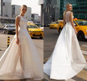 2020 Projektant Suknie ślubne A-Line Unikalne Dot Organza Satin Plised Wysoka Jewel Princess Suknia Ślubna Suknie Ślubne Vestidos de Novia