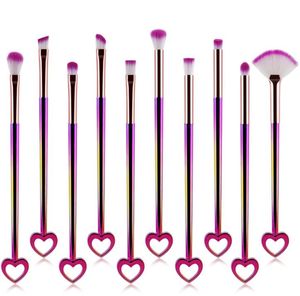 Kalp şekli makyaj fırçaları gradyan renk makyaj fırçaları 10 adet/set bling yüz göz farı temel kozmetik fırça