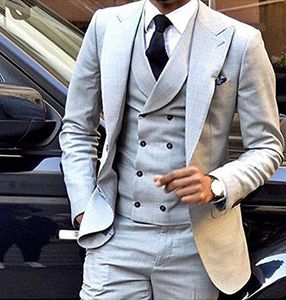 Nova moda 3 peças homens ternos ternos de casamento para homens noivo smoking com colete de breasted duplo homens terno 2020 (jaqueta + calça + colete) em Promoção
