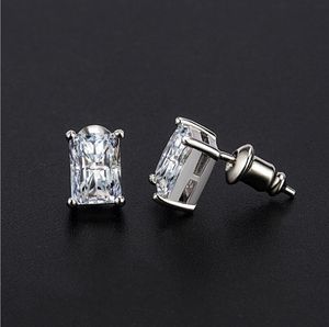 Choucong Enkel Mode Smycken Hot Sälj Real 925 Sterling Silver Princess Cut White Topaz CZ Diamond Square Women Wedding Stud Earring